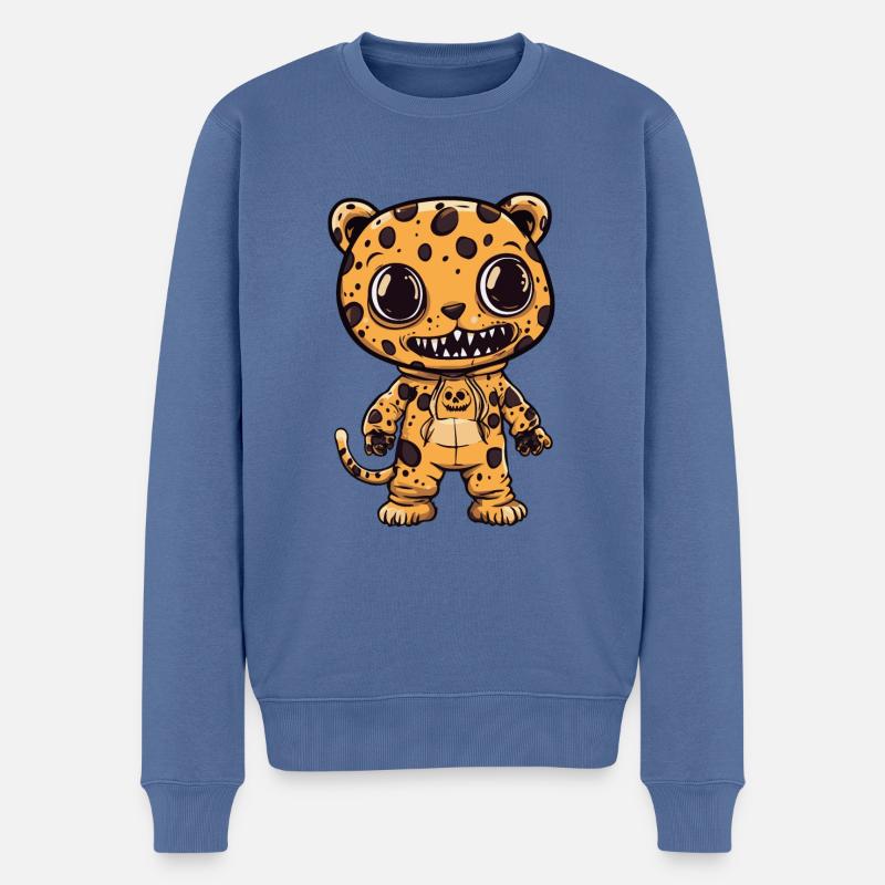 Léopard Halloween Drôle Zombie - Pull Premium bio Homme - bleu pigeon