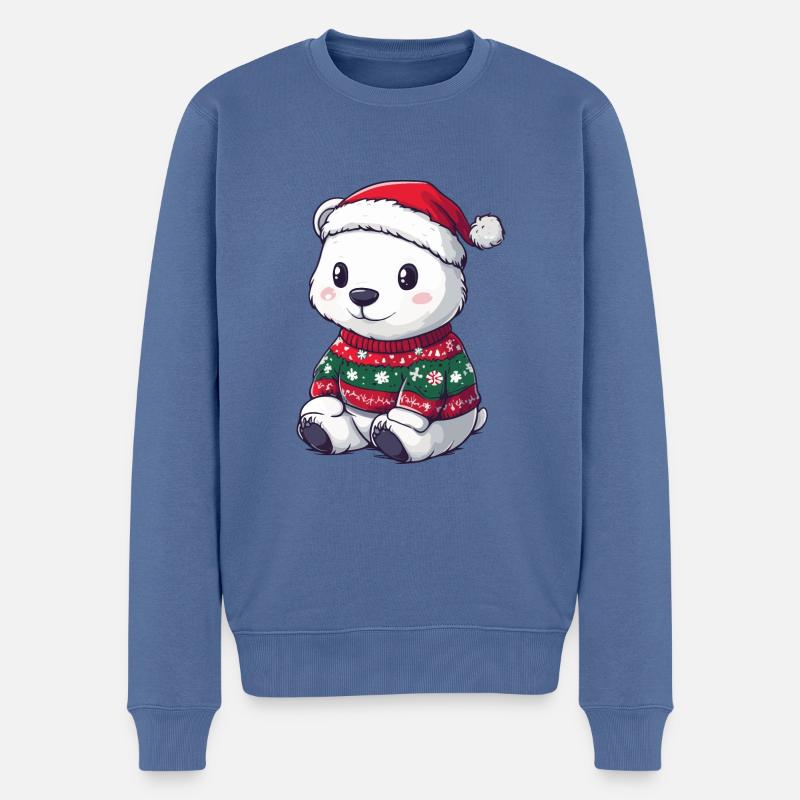 Eisbär Weihnachten Comic - Männer Premium Bio Pullover - Taubenblau