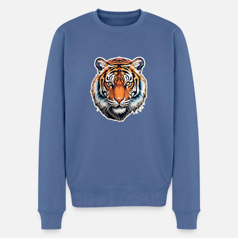 Tigerkopf - Männer Premium Bio Pullover - Taubenblau