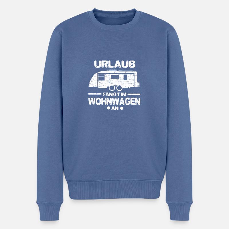 Wohnwagen Urlaub fängt an - Männer Premium Bio Pullover - Taubenblau