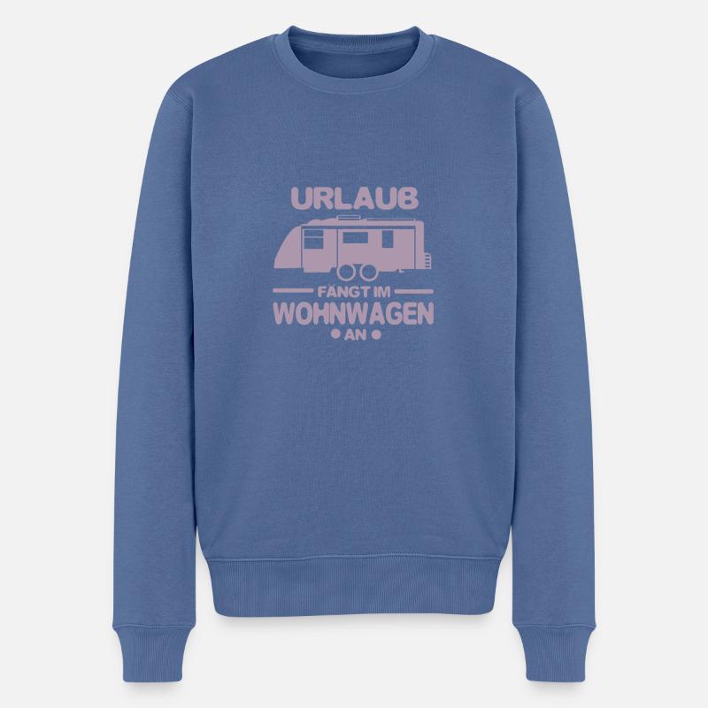 Wohnwagen Urlaub fängt an - Männer Premium Bio Pullover - Taubenblau