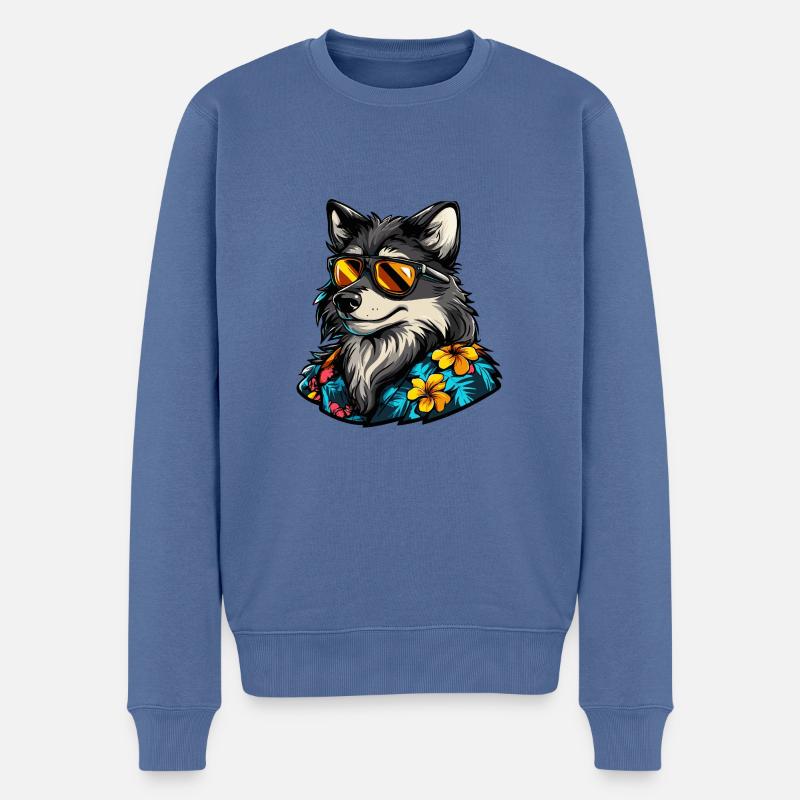 Wolf Comic Cool Sommer - Männer Premium Bio Pullover - Taubenblau