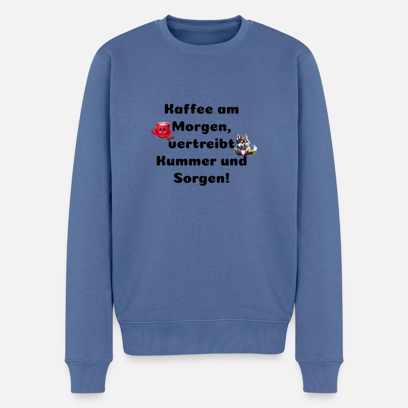Kaffee am Morgen - Männer Premium Bio Pullover - Taubenblau