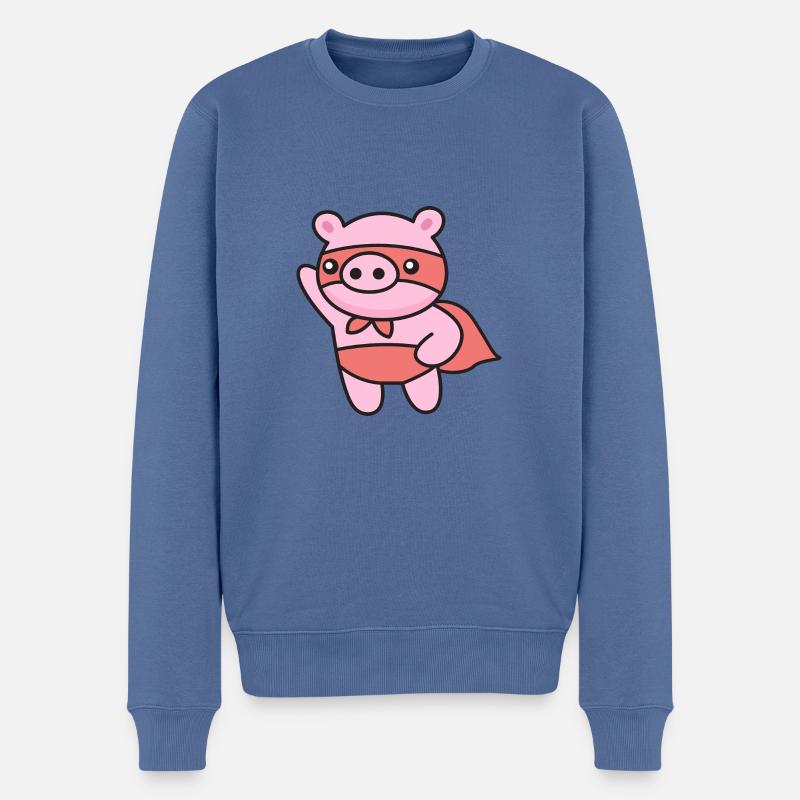 Schweinchen Held - Männer Premium Bio Pullover - Taubenblau