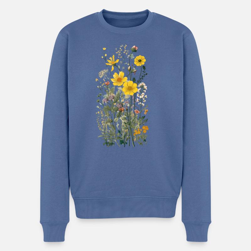 Wunderschönes Boho Blumen Herbarium Bouquet gelb - Männer Premium Bio Pullover - Taubenblau