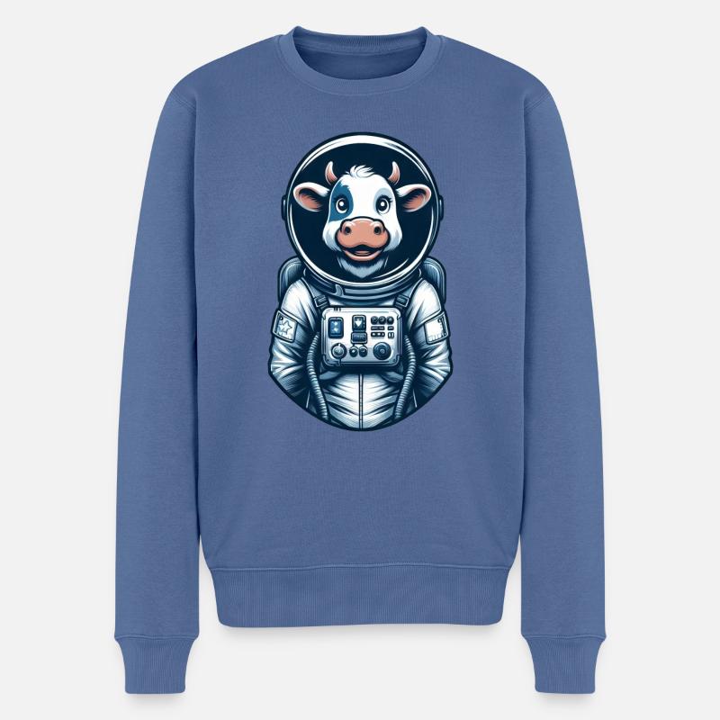 Astronaute Vache Espace Univers Cosmonaute - Pull Premium bio Homme - bleu pigeon