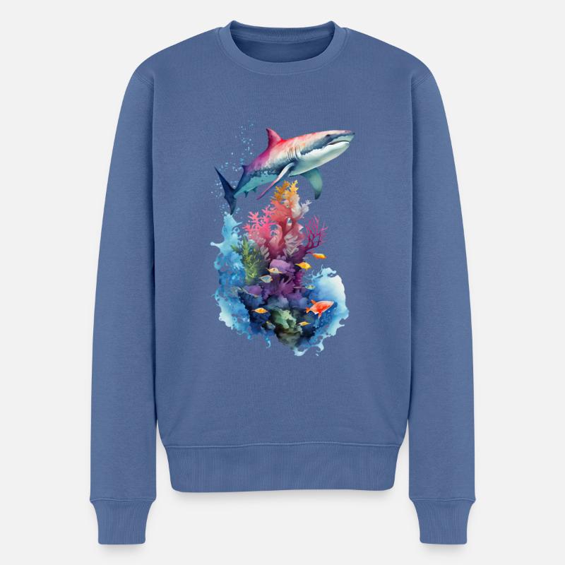 Paysage océanique des requins - Pull Premium bio Homme - bleu pigeon