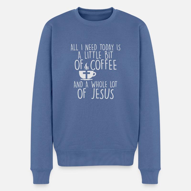 COFFE JESUS - Männer Premium Bio Pullover - Taubenblau