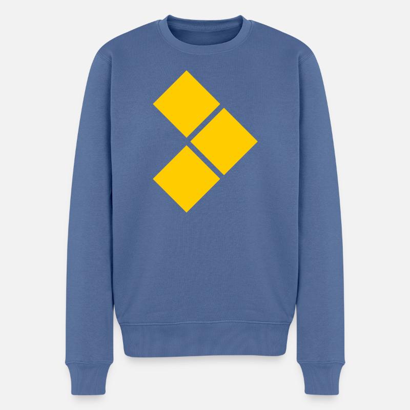 Geometrisches gelbes Diamantgitter - Männer Premium Bio Pullover - Taubenblau