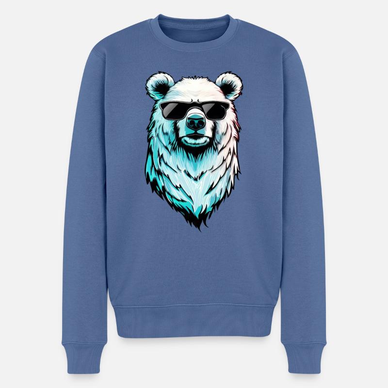 Cooler Eisbär - Polarbär mit Sonnenbrille - Männer Premium Bio Pullover - Taubenblau