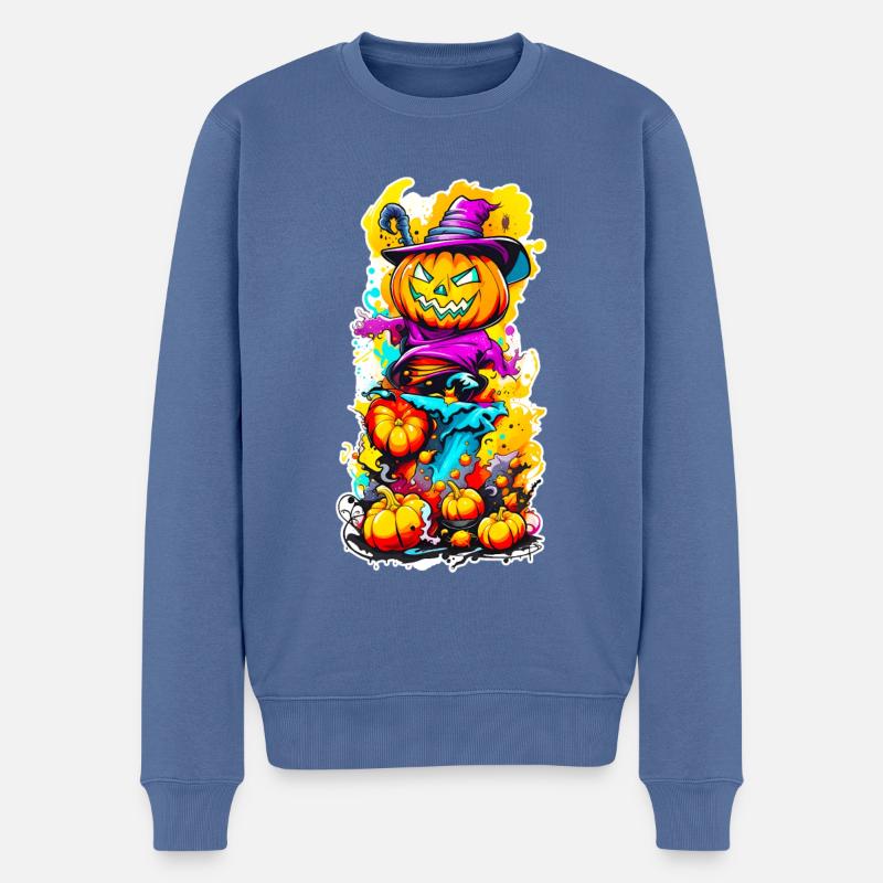 Halloween Jack o Lantern 04 - Männer Premium Bio Pullover - Taubenblau