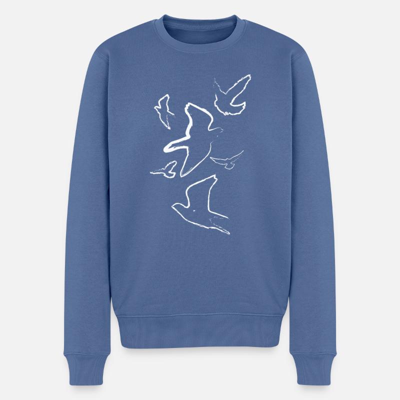 tauben,vögel,zeichnung,kohlezeichnung,weiss,taube - Männer Premium Bio Pullover - Taubenblau