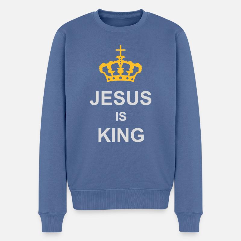 jesus is king Zitat - Männer Premium Bio Pullover - Taubenblau