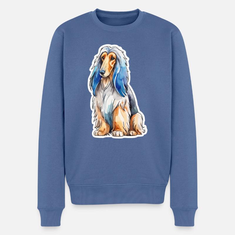 Afghanischer Windhund Wasserfarben - Männer Premium Bio Pullover - Taubenblau