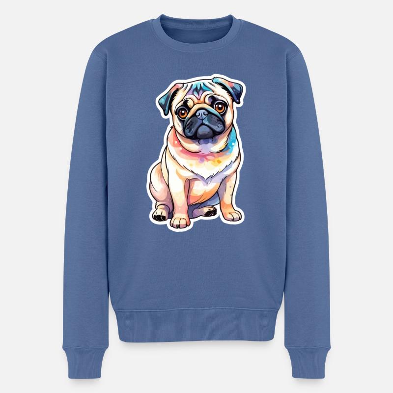 Aquarelles de carlin - Pull Premium bio Homme - bleu pigeon