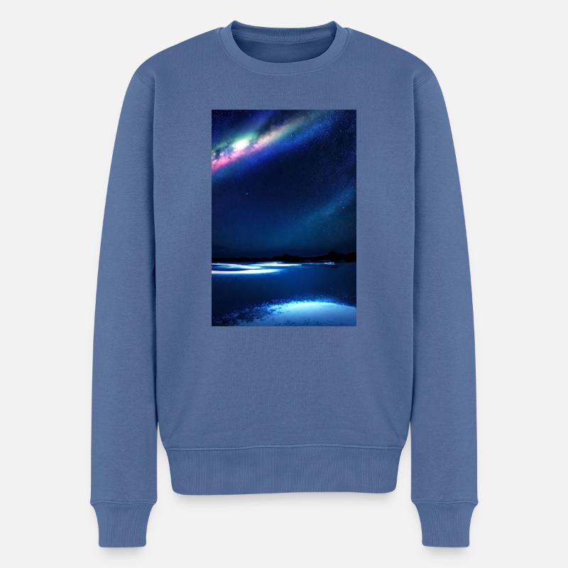 polarlichter, nachts,sterne,schnee,spiegelung - Männer Premium Bio Pullover - Taubenblau