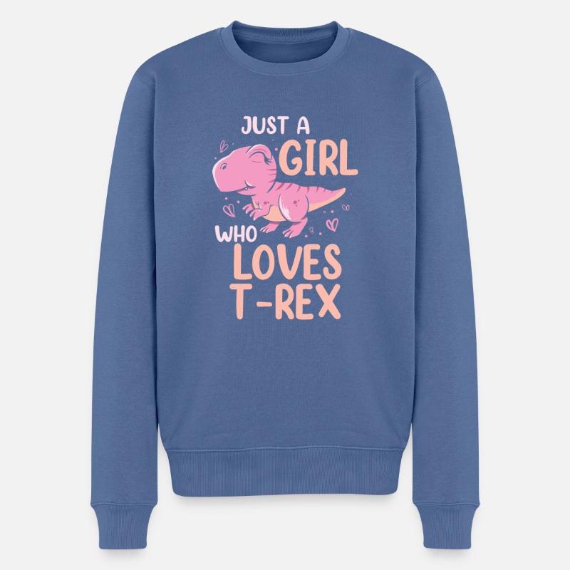 Juste une fille qui aime T-Rex Dinosaur Dino - Pull Premium bio Homme - bleu pigeon