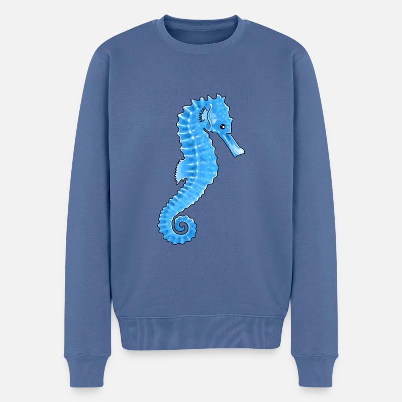 Seepferdchen blau Ozean Tiefsee Illustration - Männer Premium Bio Pullover - Taubenblau