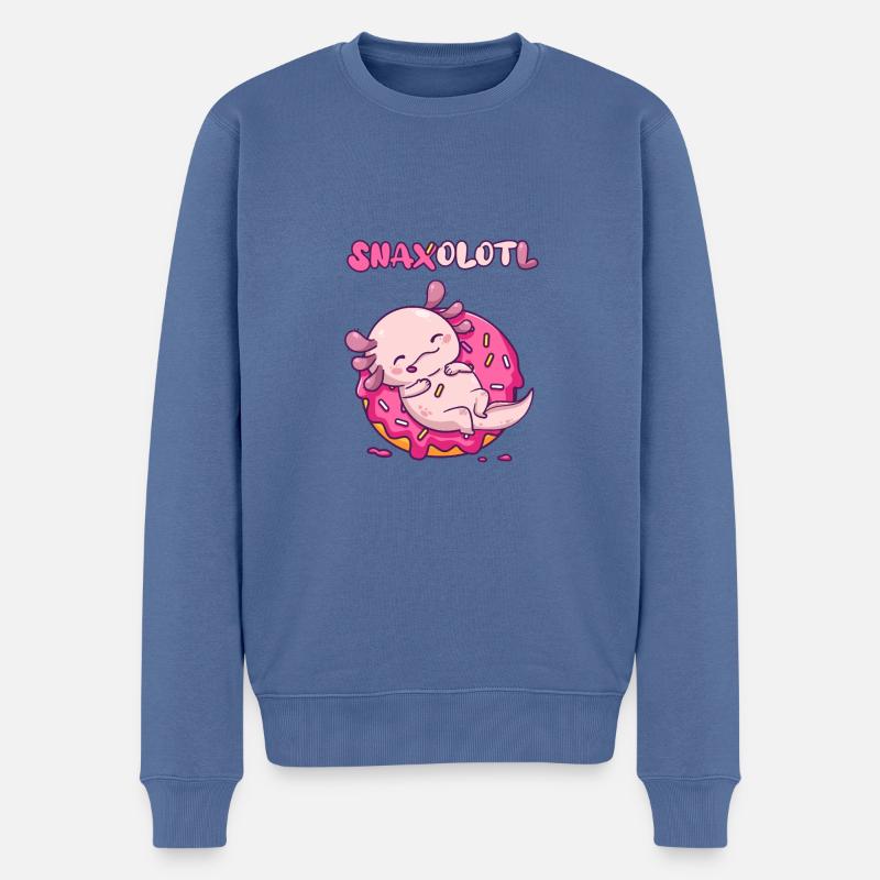 Snaxolotl sur beignet - Pull Premium bio Homme - bleu pigeon