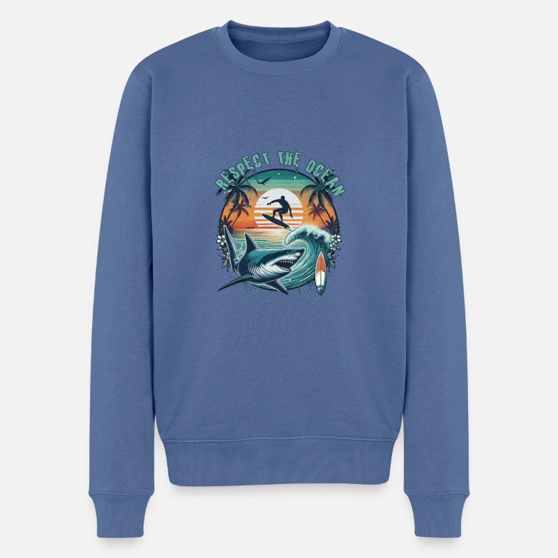 Respect the ocean - Männer Premium Bio Pullover - Taubenblau