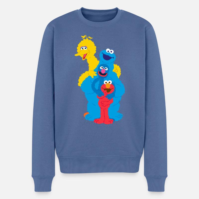 Sesamstraße Elmo, Grobi, Krümelmonster und Bibo - Männer Premium Bio Pullover - Taubenblau