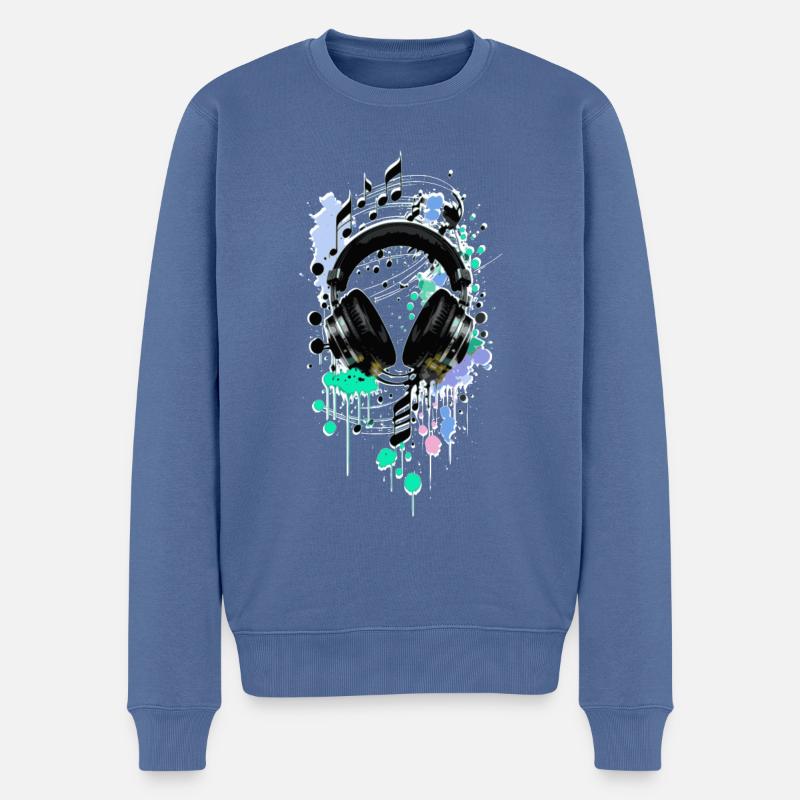 Kopfhörer - Männer Premium Bio Pullover - Taubenblau