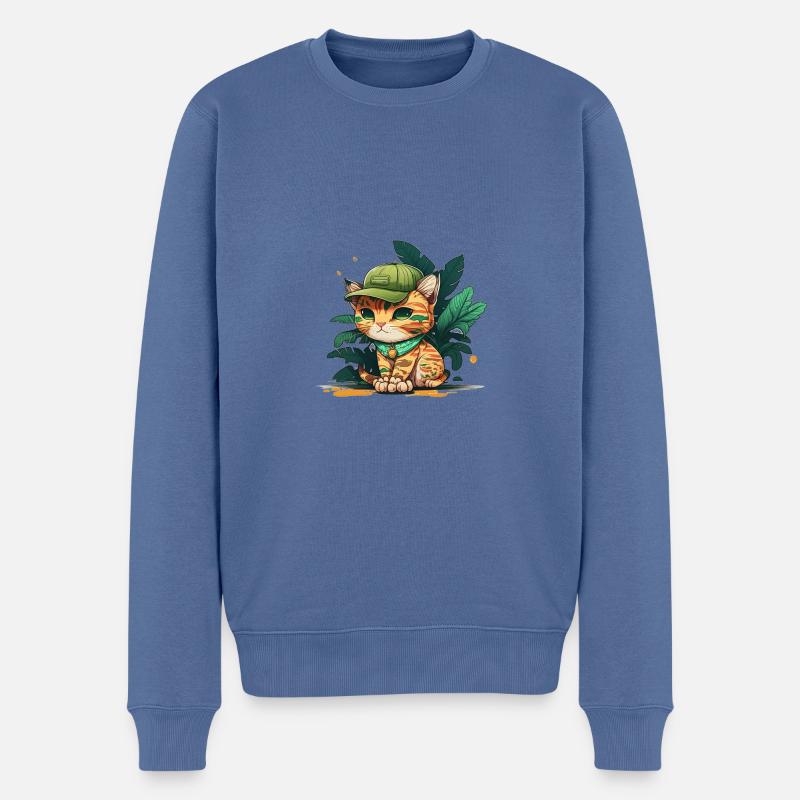 Mignon chat tropical 2 - Pull Premium bio Homme - bleu pigeon