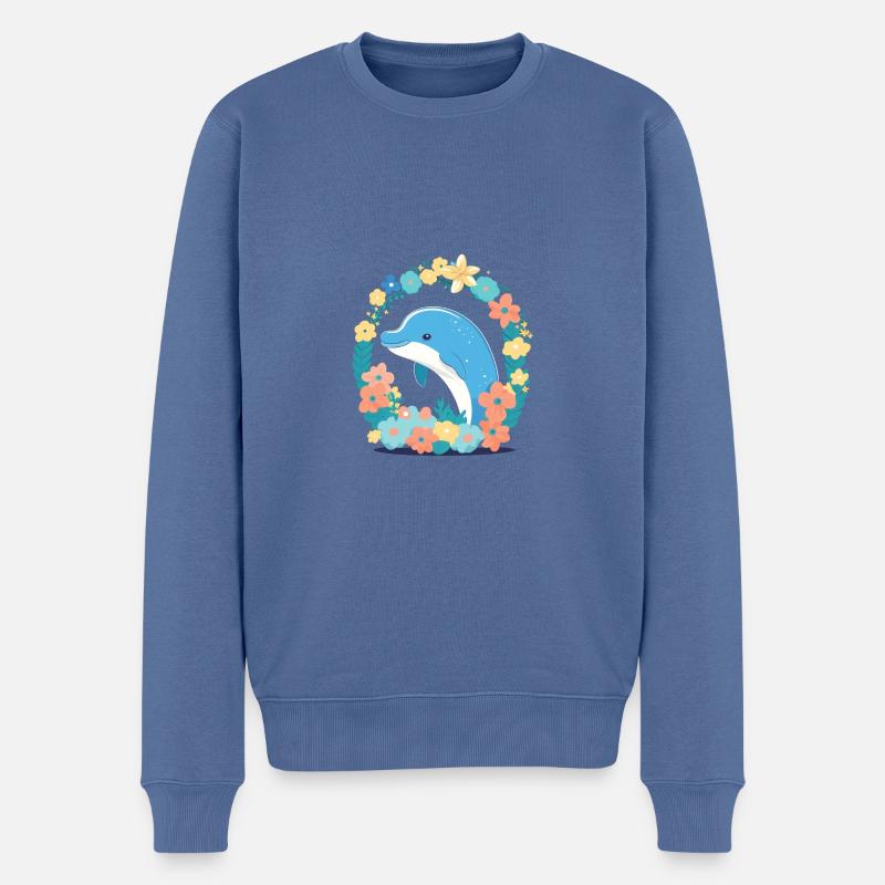 Charmanter Delfin im Blumenmeer 1 - Männer Premium Bio Pullover - Taubenblau