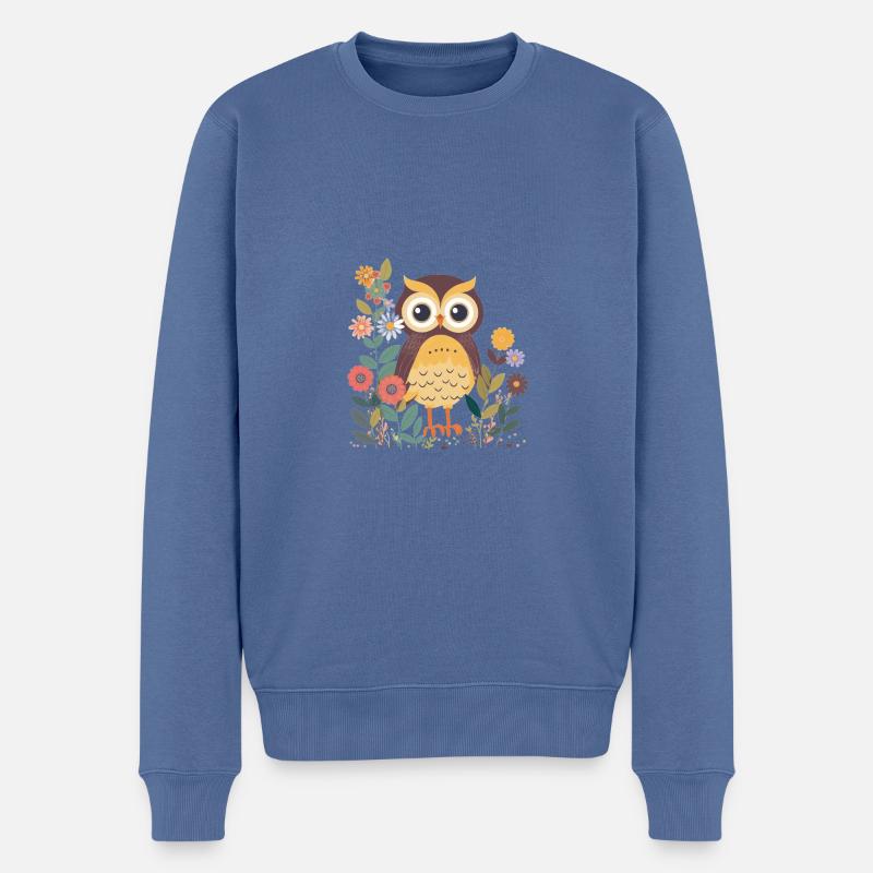 Süße Eule im Blumenwald 6 - Männer Premium Bio Pullover - Taubenblau