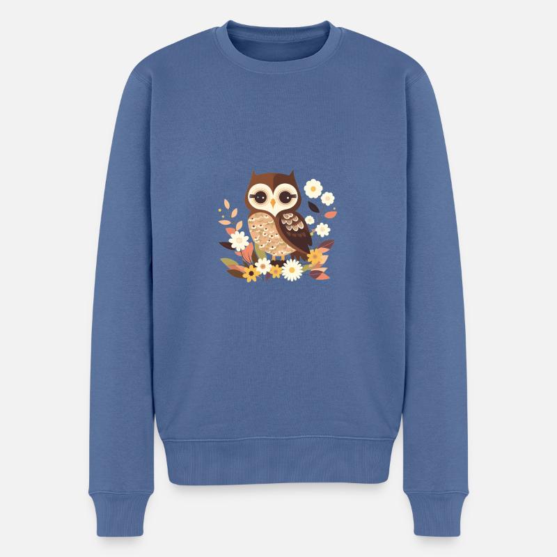 Chouette mignonne dans la forêt de fleurs 7 - Pull Premium bio Homme - bleu pigeon