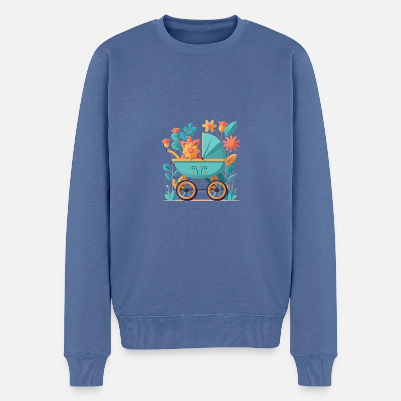 Blumiger Kinderwagen 9 - Männer Premium Bio Pullover - Taubenblau