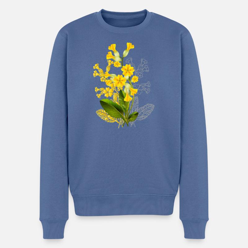 Schlüsselblume Illustration–Teilkoloriertes Design - Männer Premium Bio Pullover - Taubenblau