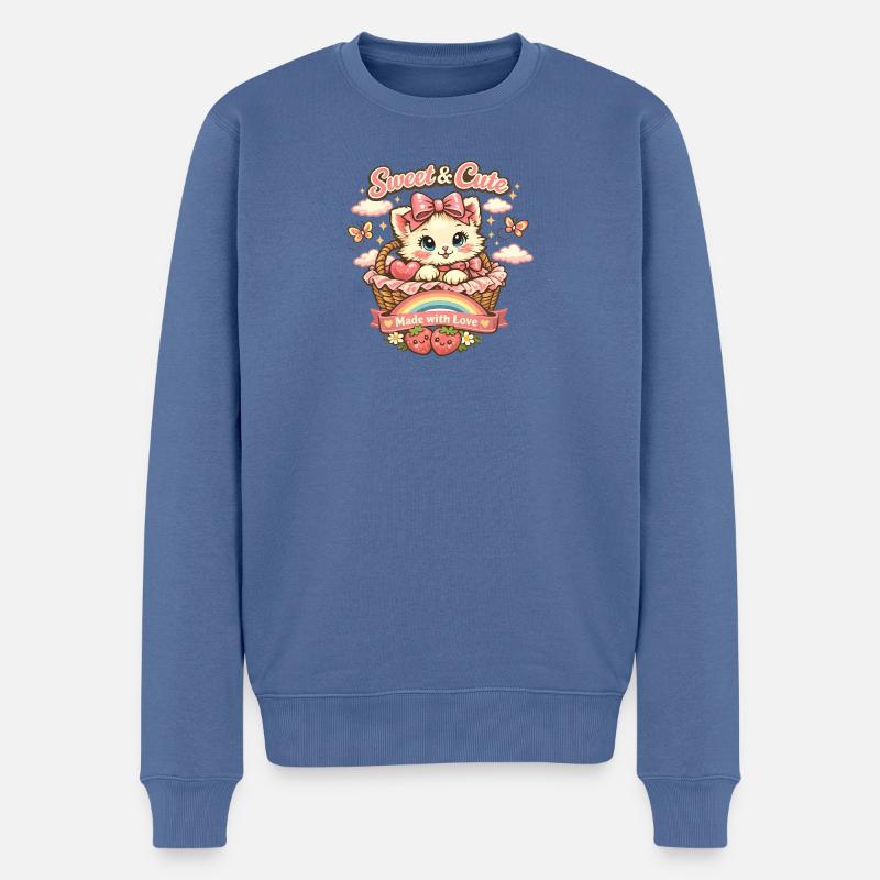 Süßes Kätzchen im Körbchen - Männer Premium Bio Pullover - Taubenblau