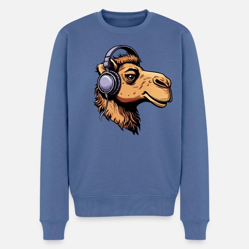 Camel avec des écouteurs - Pull Premium bio Homme - bleu pigeon