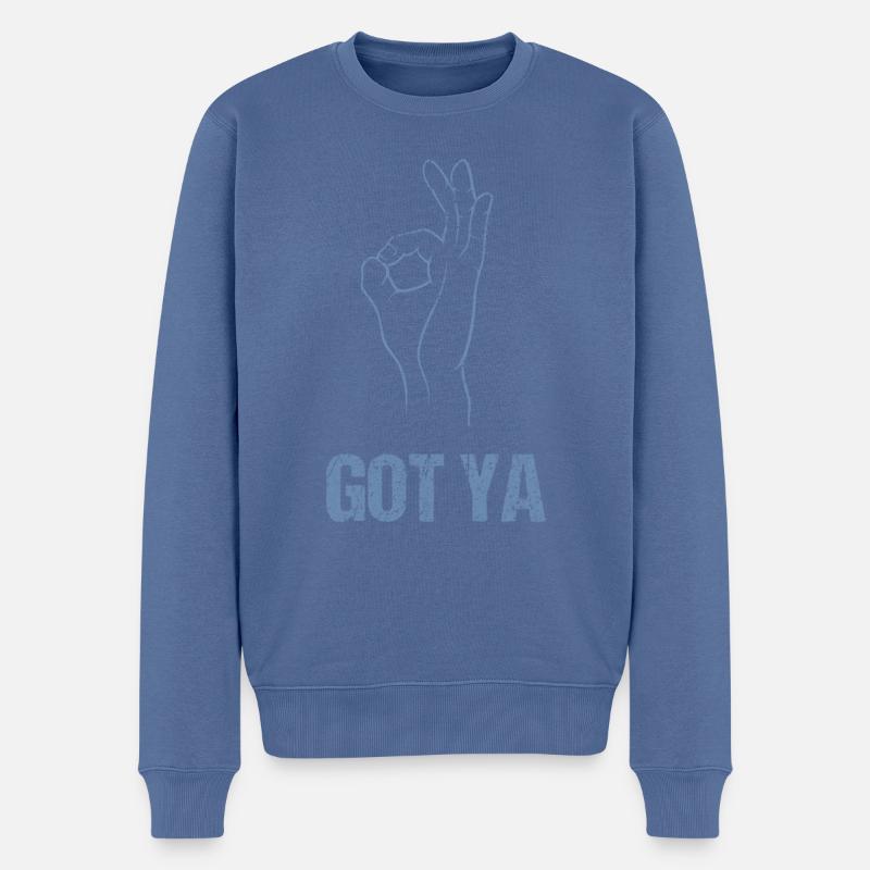 « Reingeguckt » Handspiel - Klassischer Got - Pull Premium bio Homme - bleu pigeon