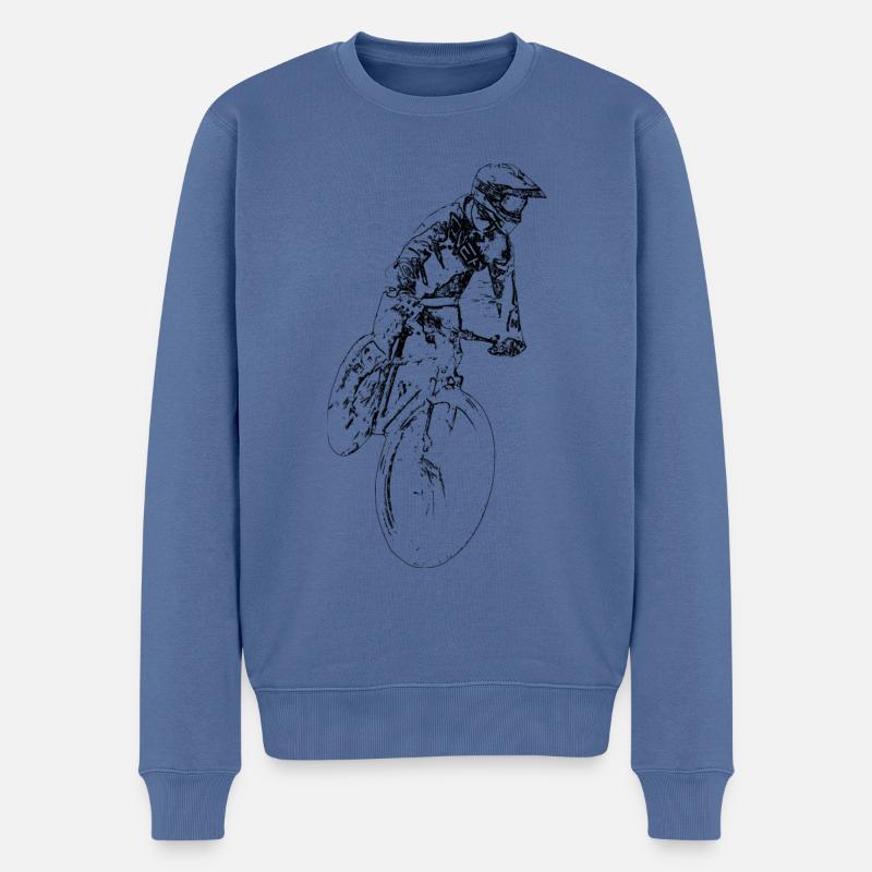 Mountainbiker, der Downhill fährt - Männer Premium Bio Pullover - Taubenblau