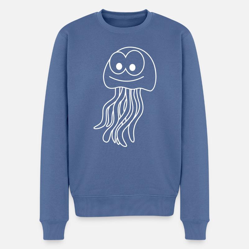 Qualle Comic Tier - Männer Premium Bio Pullover - Taubenblau