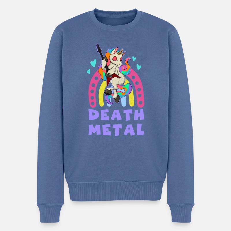 Metall Band Rock Einhorn Regenbogen Musiker - Männer Premium Bio Pullover - Taubenblau