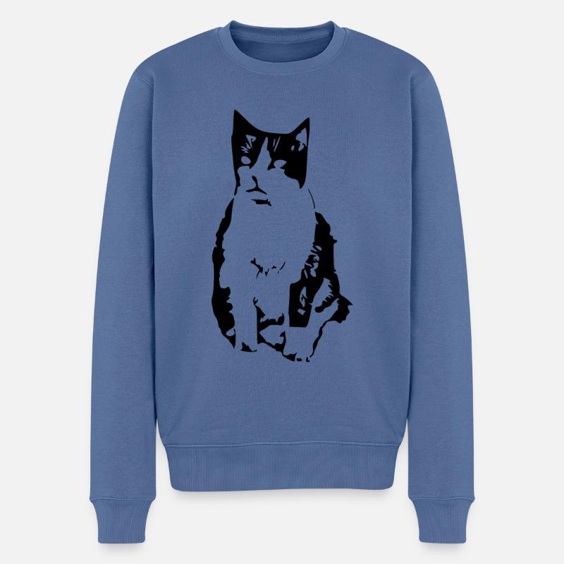Chat Noir Chat Chemise Cadeau - Pull Premium bio Homme - bleu pigeon