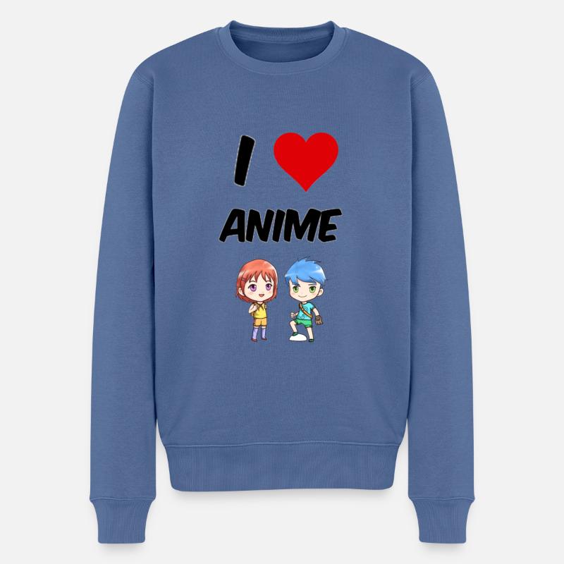 i love Anime - Männer Premium Bio Pullover - Taubenblau