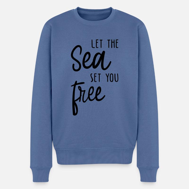 Lass dich vom Meer frei machen! - Männer Premium Bio Pullover - Taubenblau