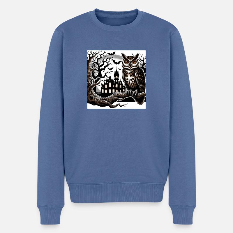 Eule Halloween und Geisterschloss - Männer Premium Bio Pullover - Taubenblau
