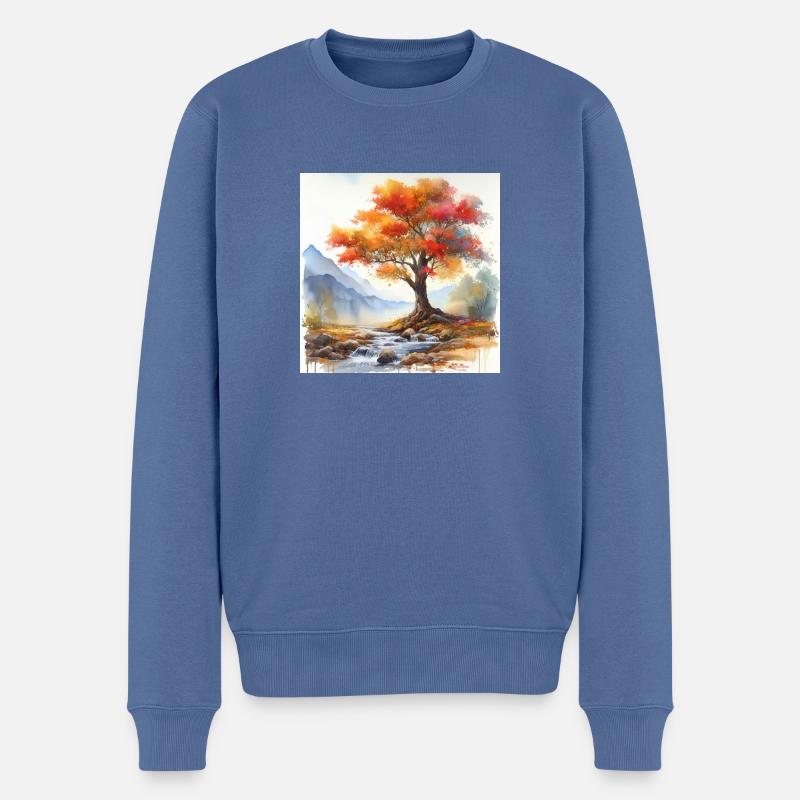Aquarellmalerei - Männer Premium Bio Pullover - Taubenblau
