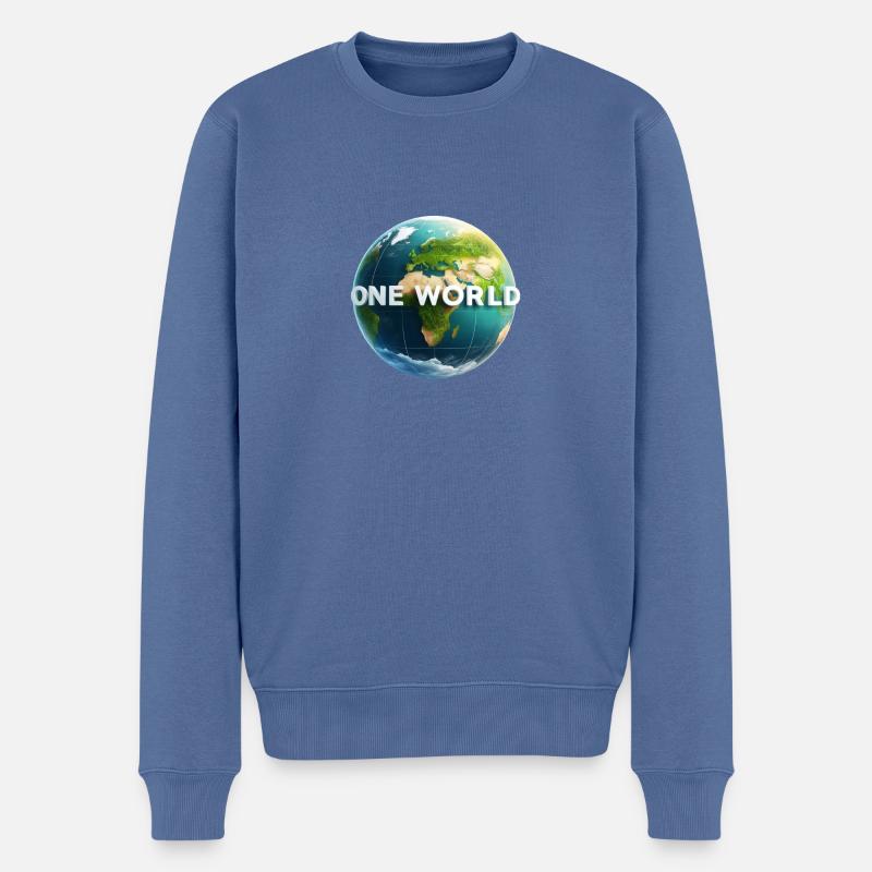 One World 3 - Männer Premium Bio Pullover - Taubenblau