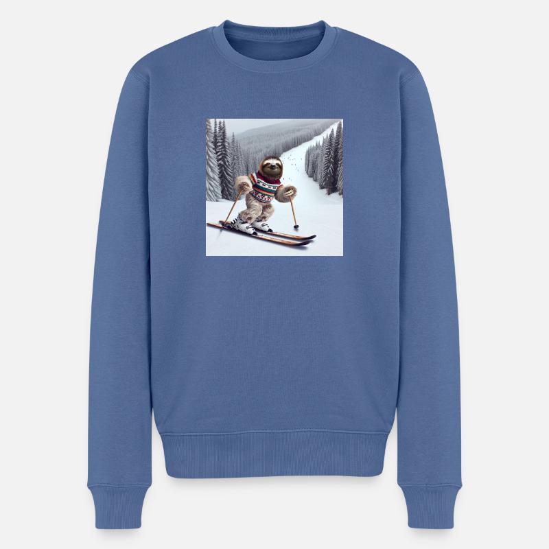 Faultier Wanderer Skifahrer - Männer Premium Bio Pullover - Taubenblau