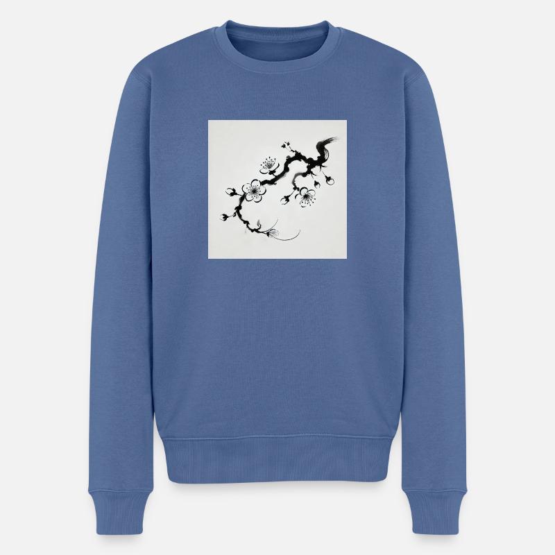 Minimalistisches Kirschblütenbild - Männer Premium Bio Pullover - Taubenblau