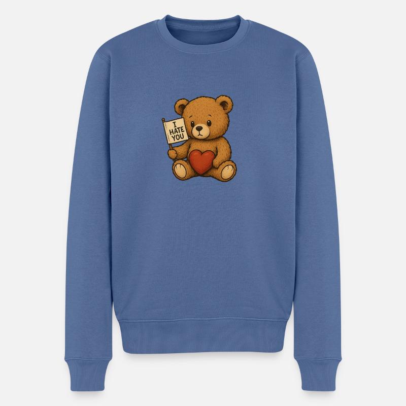Love and Hate Teddybär Design - Männer Premium Bio Pullover - Taubenblau