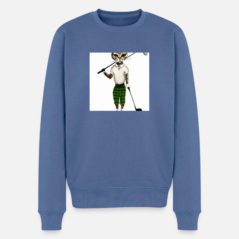 Golfkatze als Model - Männer Premium Bio Pullover - Taubenblau