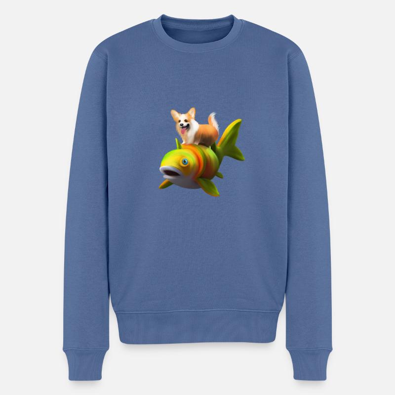 Fish Corgi - Männer Premium Bio Pullover - Taubenblau