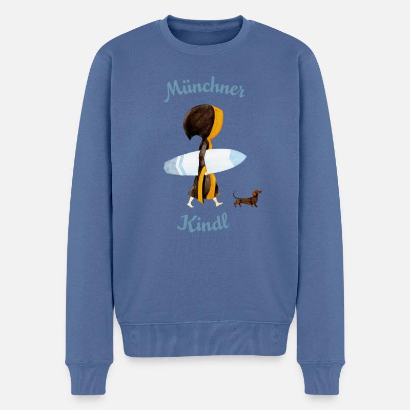 Münchner Kindl mit Surfbrett - Männer Premium Bio Pullover - Taubenblau